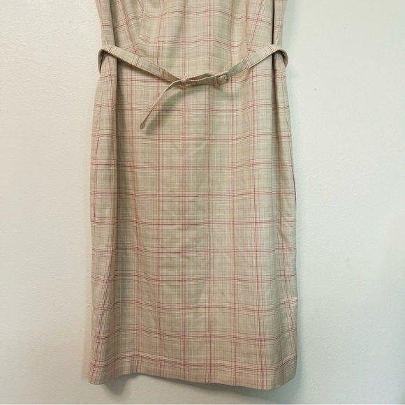 NWT Ann Taylor Tan and Pink Plaid Sheath Career Wear Midi Dress with Belt 12 - Picture 11 of 11